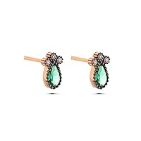Emerald Stud Earrings, 14K Real Gold Emerald Earrings, Minimalist Gold Emerald Stud Earrings, Handmade Gold Stud Earrings