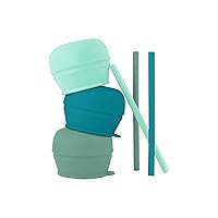 Boon Snug Silicone Sippy Cup Lids and Straws - Includes 3 Lids and 3 Straws - Convert Any Kids Cups or Toddler Cups into Straw Sippy Cups - Toddler Feeding Supplies and Travel Essentials - Green