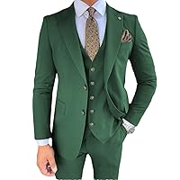 Men's Suits Regular Fit 3 Pieces Solid Tuxedos Business Jacket Blazer+Vest+Pants Set Wedding Grooms