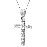 Dazzlingrock Collection 2.00 Carat (ctw) Round White Diamond Micro Pave Mens Hip Hop Religious Cross Pendant (Silver Chain Included) 2 CT, Sterling Silver