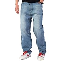 Men Jeans Loose Straight Leg Denim Pants Hip Hop Dance Cargo Trousers with Pockets