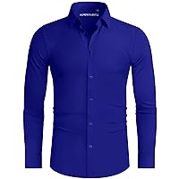 Alimens & Gentle Men's Dress Shirts 16-Way Stretch Slim Fit Long Sleeve Button Down Shirts Wrinkle Free Traveler Shirts