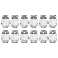 (Set of 12) 6-Ounce Glass Cheese Shaker with Perforated Top, Swirl Glass Cheese Shaker with Stainless Steel Perforated Lid, Restaurant Cheese and Sugar Shakers by Tezzorio