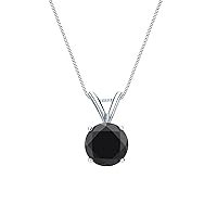 Diamond Wish 1/4 to 2 Carat Black Diamond Round Solitaire Pendant Necklace in 14k Gold with 18 Inch Chain Spring Ring 4-Prong Set cttw