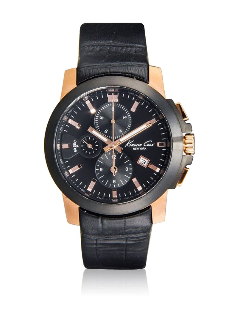 Kenneth Cole New York Men's Japanese Quartz Stainless Steel Case Leather Strap Black,(Model:KC1861)