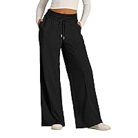 Women's Sweatpants High Waisted Linen Palazzo Pants Wide Leg Long Lounge Pant Trousers with Pocket Sweatpants