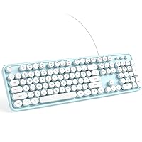 KNOWSQT Wired Computer Keyboard - Blue-White Full-Size Round Keycaps Typewriter Keyboards for Windows, Laptop, PC, Desktop, Mac