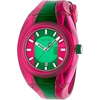 Gucci YA137115 Sync Unisex Watch Pink/Green Stripe 46mm Transparent Rubber