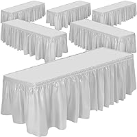 DecorRack 6 Table Skirts, 29 in x 14 ft Each, Multi Pack -BPA Free- Plastic Tableskirt, Disposable, Reusable, Rectangular Tablecloth Skirt, White (6 Pack)