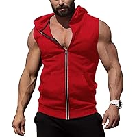 Coofandy Men's Workout Hooded Tank Tops Zip Up Muscle Bodybuilding Fitness Shirt Sleeveless Gym Hoodies