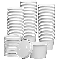 Comfy Package [50 Sets] 8 oz. Paper Food Containers With Vented Lids, To Go Hot Soup Bowls, Disposable Ice Cream Cups, White