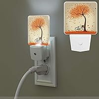 Tree Autumn Falling and Bicycle Night Light Plug into Wall Dusk to Dawn Sensor Night Lights Warm White Small Nightlight Auto-On/Off LED Night Lamp for Bathroom Hallway Bedroom Stairway