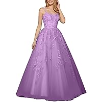 Women's Formal Dress Tulle Lace Appliques Spaghetti Strap Prom Dress Long