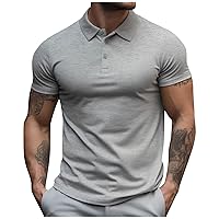 Mens Cool Personalized Quick Dry Polo Ribbed Collar Solid Color Golf Casual Sports Short Sleeve Fashion Plain
