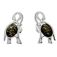 Classic Genuine Baltic Amber 925 Sterling Silver Lucky Elephant Studs Designer Earrings GL176