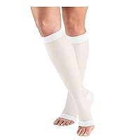 Truform Sheer Compression Stockings, 15-20 mmHg, Women's Knee High Length, Open Toe, 20 Denier, White, Large