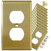 STANDARD SIZE Modern Metal Gold Outlet Cover or Light Switch Cover Wall Plate Corrosion Resistant Single Duplex Receptacle Wallplate Covers 1 Gang Gang Brushed Brass 4.50