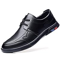 Men's Casual Loafers Slip on Genuine Leather Round Toe Pull Tap Driving Outdoor Shoe Solid Color Block Heel