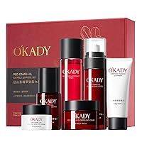 O'KADY Red Camellia Glowing Face Care Set Toner Essence Lotion Cream Brightening Anti-Aging Firming Anti-Wrinkle Repairing Nourishing Moisturizing Hydrating for Delicate Smooth Radiant Youthful Skin