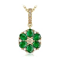 KnSam Real Gold Jewellery 18 Carat Rose Gold Necklace for Women, 0.95 Carat Emerald Round Flowers Oval Shape Pendant Clavicle Chain Evening Jewellery Green, 18 carat (750) rose gold, Emerald