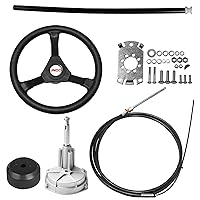 Boat Steering Cable 13 FT Outboard Steering Cable Mechanical Rotary Steering Kit with 13 Inch Wheel for Boat Steering System