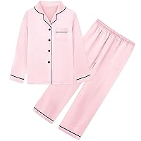 Umeyda Girls & Women Satin Pajamas Set, Long Sleeve Silky Button Down Sleepwear Loungewear for Kids Boys