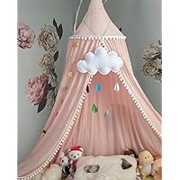 Bed Canopy for Girls Bed with Pom Pom, Cotton Dome Mosquito Net for Baby, Kids Indoor Outdoor Playing Reading, Bedroom Decoration (Peach Pink)