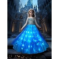Light Up Princess Dress Halloween Costumes Girls Kid Toddler Clothes Christmas Party Outfit Vestido Blue, 2-14 Years