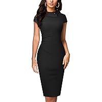 HOMEYEE Women's Retro Pleated Bodycon Work Office Pencil Dresses B574