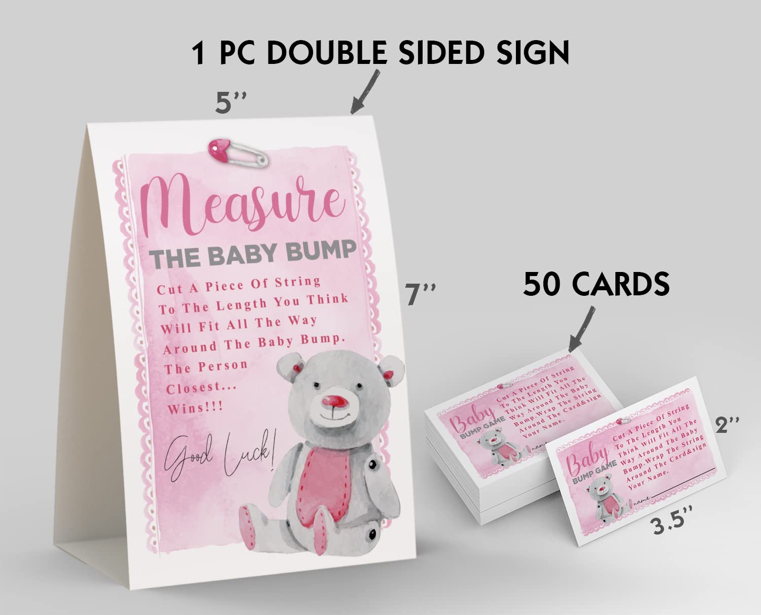 Baby Shower Games - Measure Mommy's Belly Game, How Big is Mommy's Belly, Mommys Belly Size Game, Includes a 5x7 Standing Sign and 50 2x3.5 Advice Cards(niu-k05)