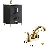 phiestina Black 24 inch Bathroom Vanity with Sink and 4 inch centerset Bathroom Faucet，BV02-BLACK-JH+BF008-5-BG