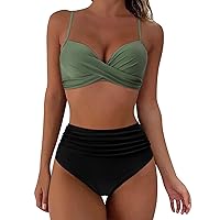 Swimsuit Tops Bra Size Sexy Push Up Two Piece Swimsuits Vintage Swimsuit Two Piece Retro Ruched High Waist