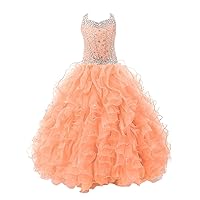HuaMei Girls' Scoop Ruffled Crystal Floor Length Pageant Gowns