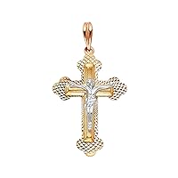 14K 3C Religious Crucifix Pendant | 14K Tri Color Gold Christian Jewelry Jesus Pendant Locket For Men Women | 29 mm x 21 mm Gold Chain Pendants