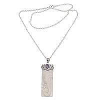 NOVICA Handmade .925 Sterling Silver Amethyst Pendant Necklace Bone from Bali Purple Indonesia Floral Birthstone 'Nature Goddess'
