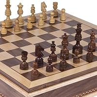 Monte Carlo Deluxe Chessmen & Battery Park Wooden Chess Board with Storage