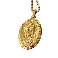 Men Women Gold Virgin Mother Guadalupe Religious Stainless Steel Pendant 24