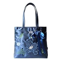 Embroidered Handbag Women Handbag, Plant Flowers- Embroidered, Fresh Art Nylon Cloth Casual Bag, Literary Retro Shoulder Bag, Fashion Office Bag/Large Grocery Bag