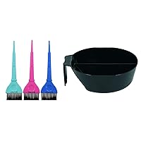 Colortrak 3 Piece Wide Hair Color Assorted Brush Set with 4 Pack of Stackable Double Color Bowls - Precise Color Application & Divider Perfect for Processing Double Color