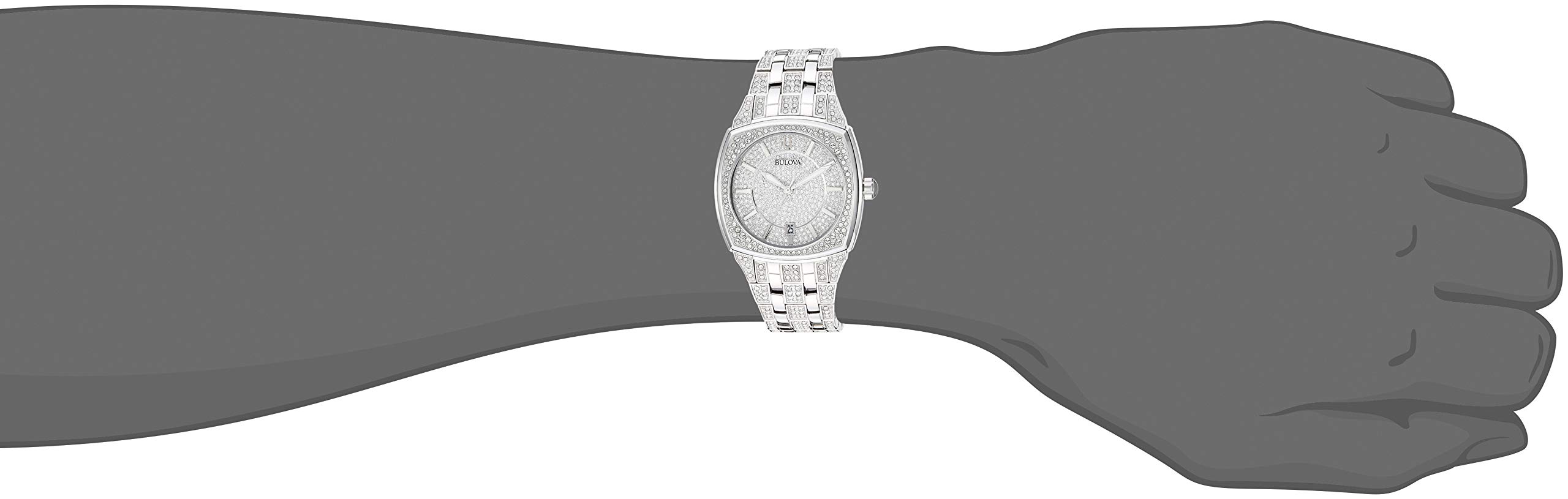 Bulova Men's Crystal Phantom 3-Hand Date Quartz Cushion Shaped Case Watch, Pave Crystal Dial, 40mm