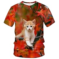Women's Cat T-Shirt Summer Short Sleeve Tees Tops Animal Theme Shirt Cute Realistic Graphic Shirt