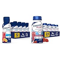 Clear Nutrition Liquid Drink, 0g fat, 8g of protein & Plus Nutrition Shake with 16 Grams of Protein, Meal Replacement Shakes, Strawberry, 8 Fl Oz (Pack of 24)