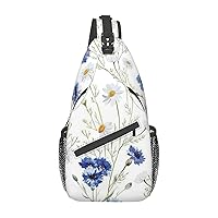 Durable Adjustable Outdoor Hiking Wild Flowers and Cornflowers Daisies Print Cross Chest Bag Diagonally Single Shoulder Backpack