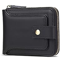 GOIACII Genuine Leather Wallet for men RFID Blocking Men Wallet with ID Window Zip Coin Pocket