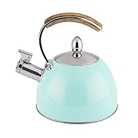Pinky Up Presley Tea Kettle, Stovetop Stainless Steel Kettle, Whistling, Tea Accessory gifts, Fast Boil Water Kettle, Wooden Handle, 70 oz, Light Blue