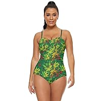 CowCow Womens Marijuana Cannabis Leaf Plant Marihuana Leaves Party Retro Full Coverage Swimsuit, XS-5XL