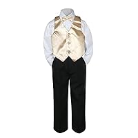 4pc Formal Baby Teen Boy Champagne Vest Necktie Black Pants Suits S-14 (6)