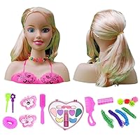 Makeup Pretend Playset for Girls - 17Pcs Hairdressing Styling Head Doll Makeup Toy Educational Toy Gift -B