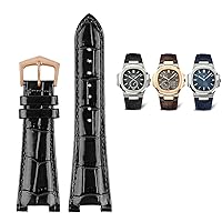 25X13mm Notch Genuine Leather Watch Strap + Connector for Patek Philippe Nautilus 5711 5726 5712g watchband Wristband Bracelet (Color : Black Rosegold, Size : 25mm-13mm)