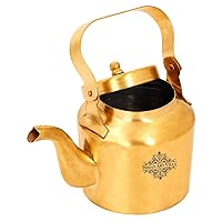 Indian Art Villa pure brass tea kettle Pot, Inside Tin Lining, Serving Tea Coffee, Tableware, Serveware, Volume- 12 Oz